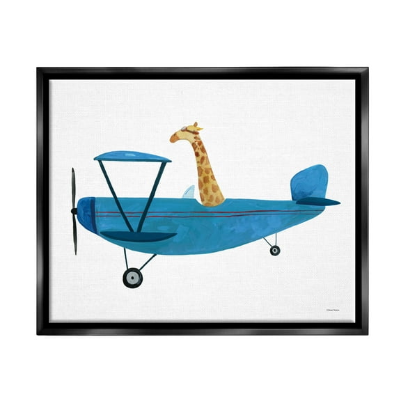 Stupell Industries Giraffe Pilot in Airplane Transportation Painting Black Floater Framed Art Print Wall Art, 21 x 17