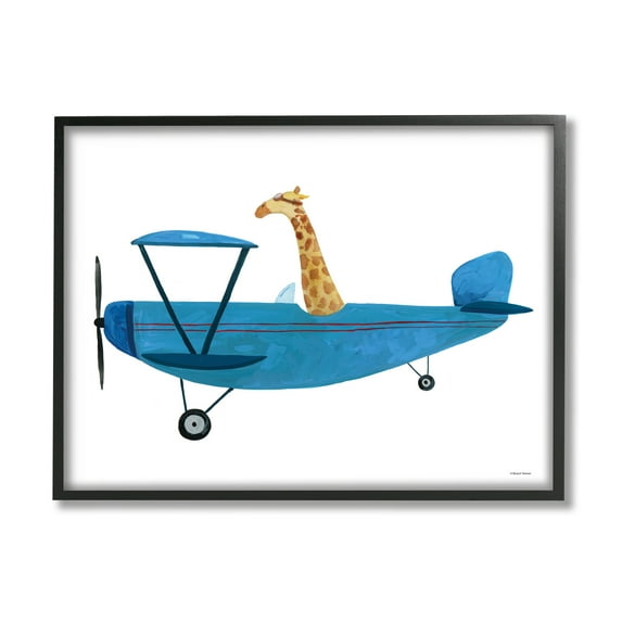 Stupell Industries Giraffe Pilot in Airplane Transportation Painting Black Framed Art Print Wall Art, 30 x 24