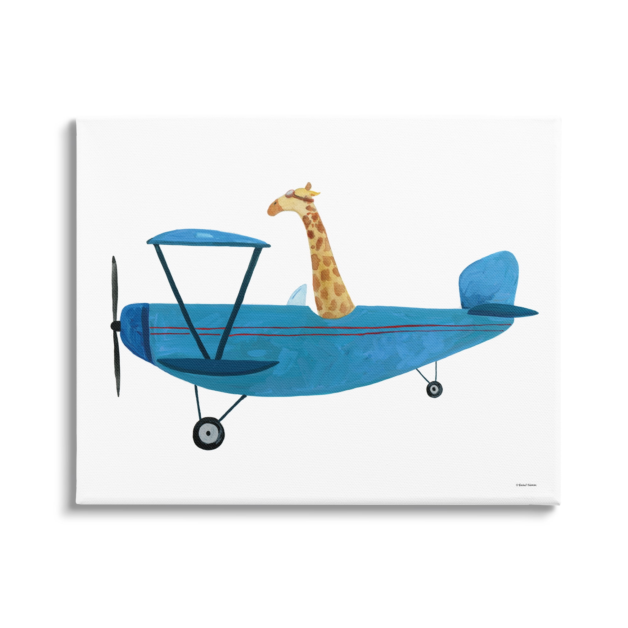 Stupell Industries Giraffe Pilot in Airplane Transportation Painting Gallery Wrapped Canvas Print Wall Art, 30 x 24