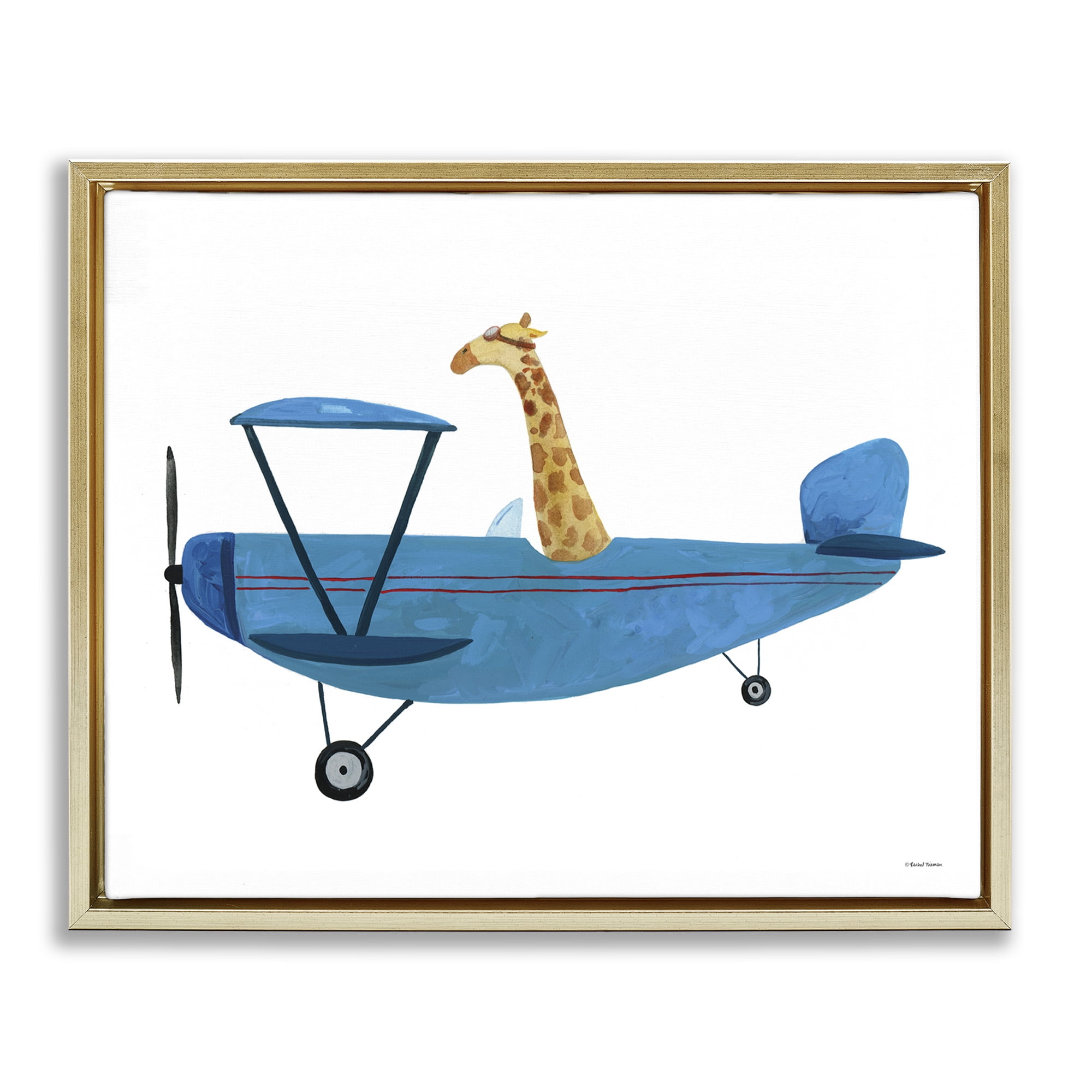 Stupell Industries Giraffe Pilot in Airplane Transportation Painting Gold Floater Framed Art Print Wall Art, 21 x 17