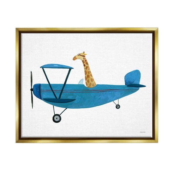 Stupell Industries Giraffe Pilot in Airplane Transportation Painting Gold Floater Framed Art Print Wall Art, 31 x 25