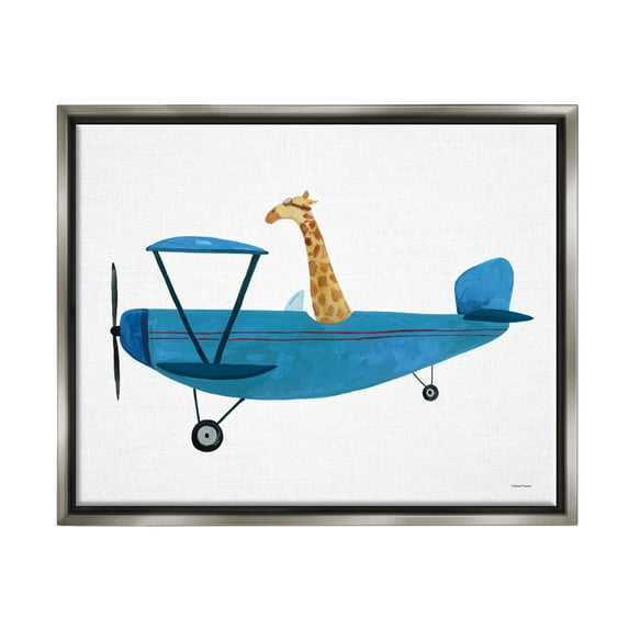 Stupell Industries Giraffe Pilot in Airplane Transportation Painting Gray Floater Framed Art Print Wall Art, 31 x 25