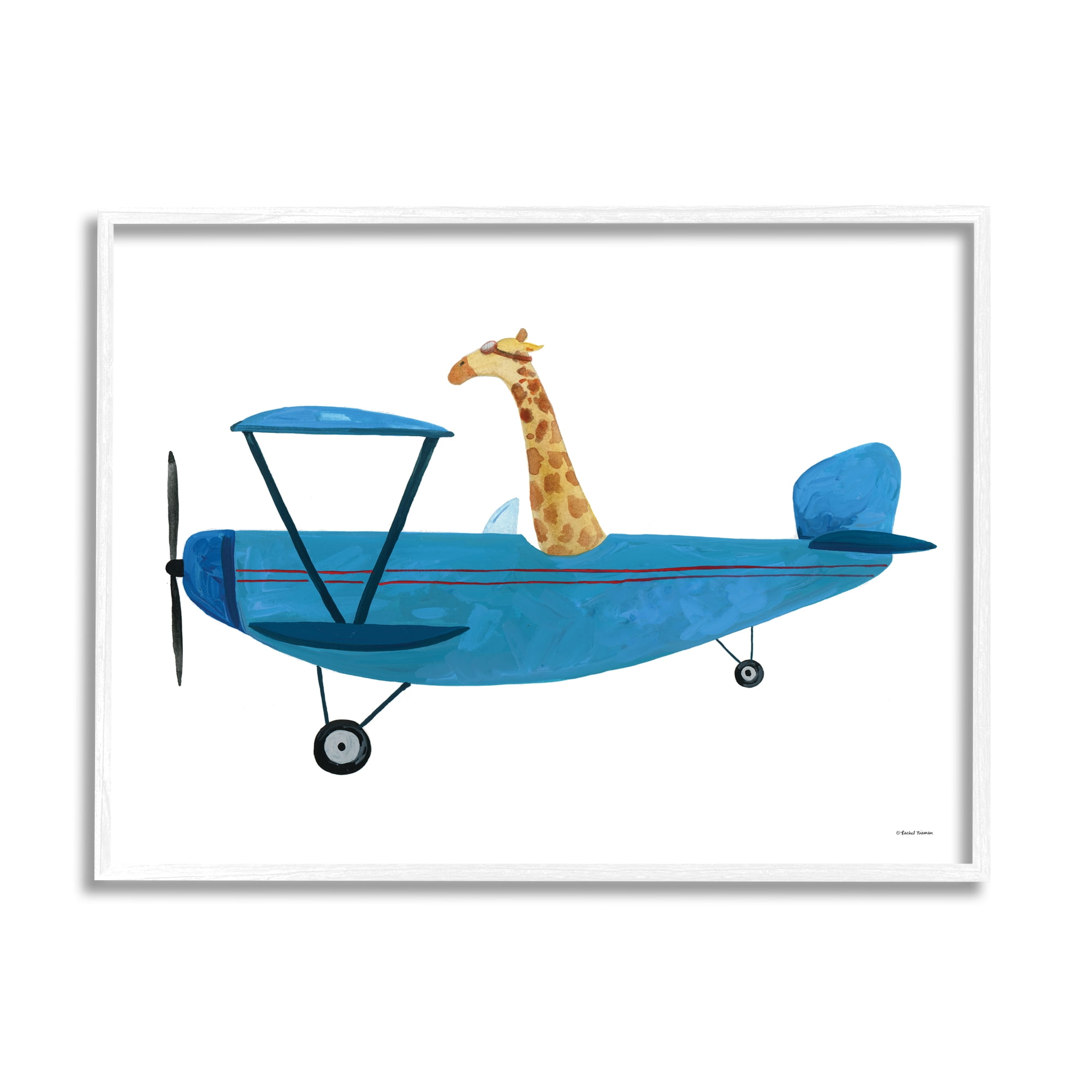 Stupell Industries Giraffe Pilot in Airplane Transportation Painting White Framed Art Print Wall Art, 20 x 16
