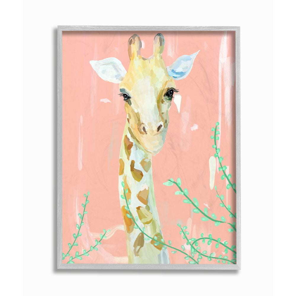 Stupell Industries Giraffe Portrait Animal Pink Green Painting Framed Wall Art by Main Line Studio