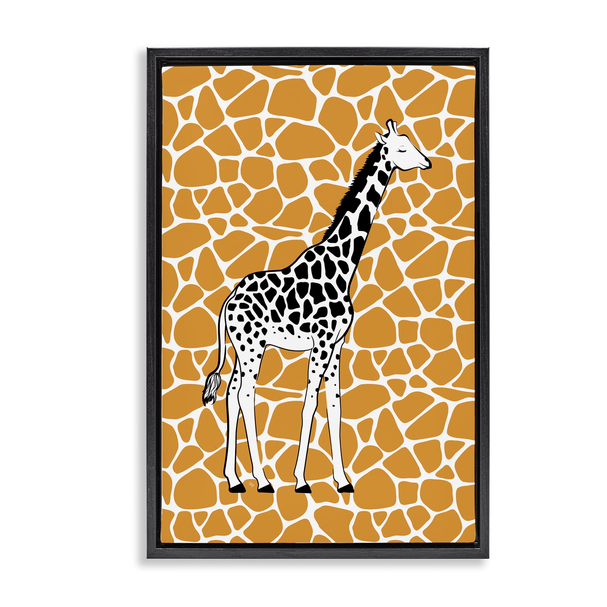 Stupell Industries Giraffe Spots Pattern Animals Painting Black Floater Framed Canvas Art Print Wall Art, 21 x 31