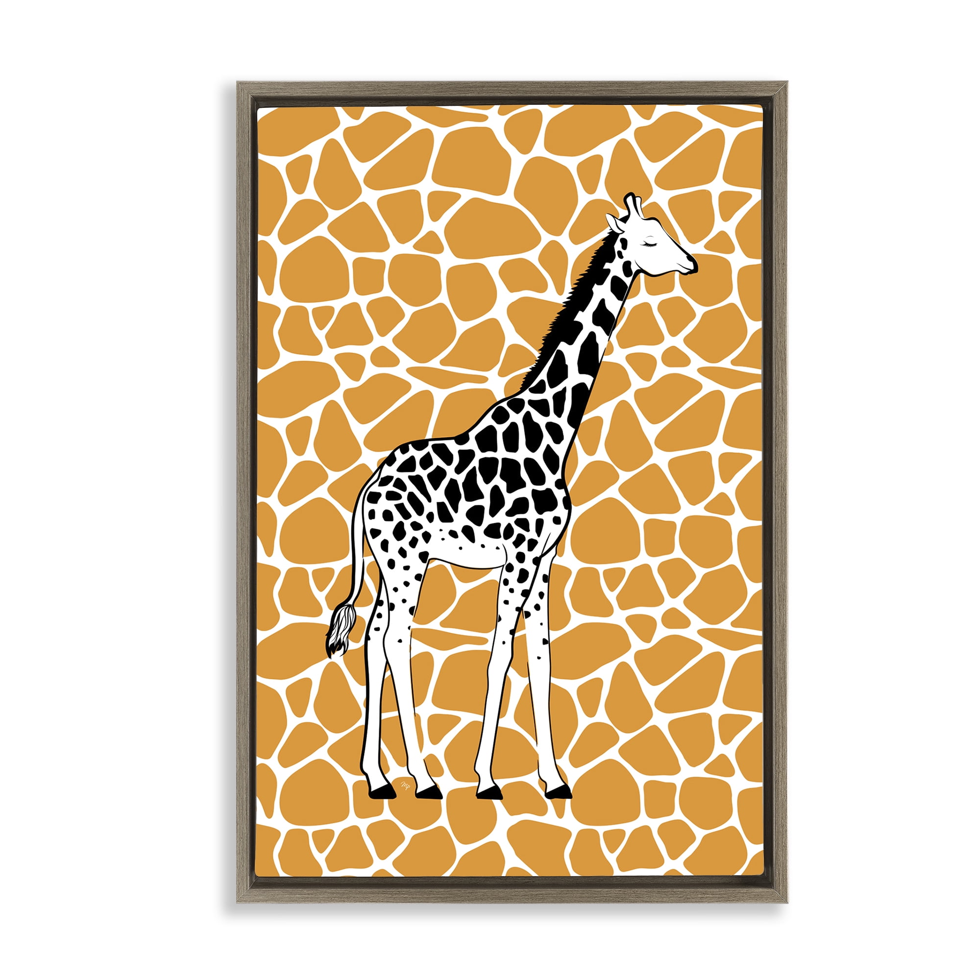 Stupell Industries Giraffe Spots Pattern Animals Painting Brown Floater Framed Canvas Art Print Wall Art, 21 x 31