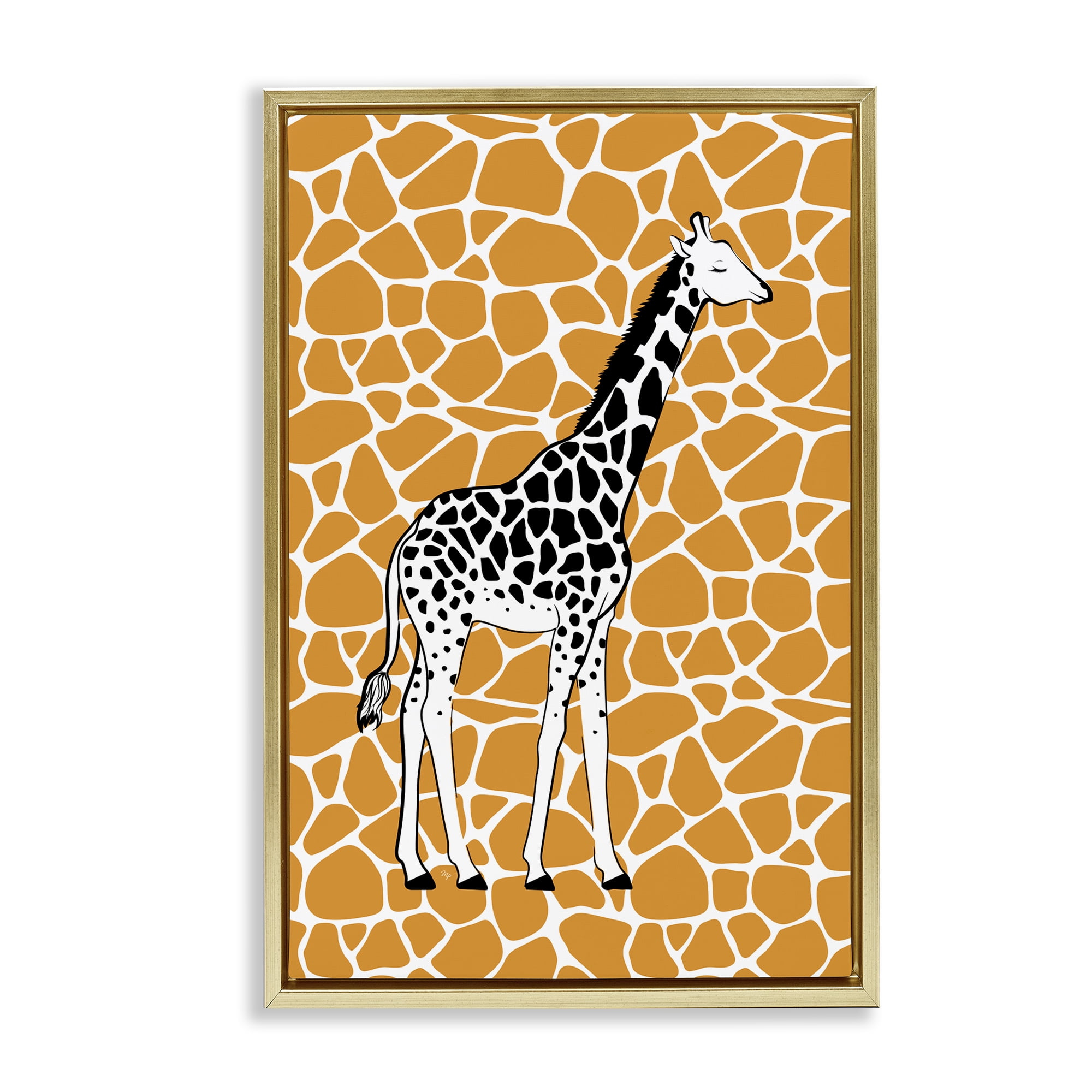 Stupell Industries Giraffe Spots Pattern Animals Painting Gold Floater Framed Canvas Art Print Wall Art, 21 x 31