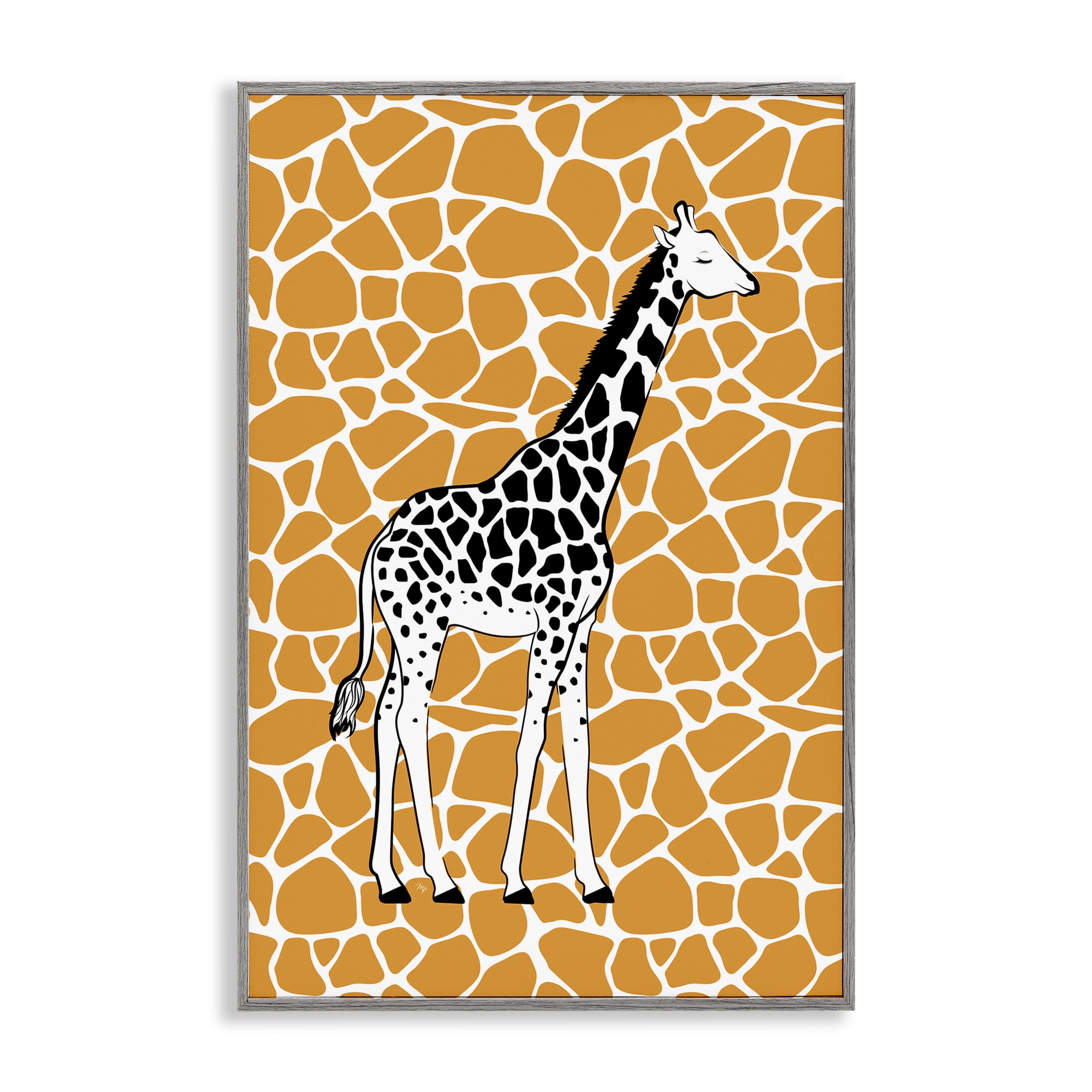 Stupell Industries Giraffe Spots Pattern Animals Painting Gray Framed Art Print Wall Art, 16 x 24