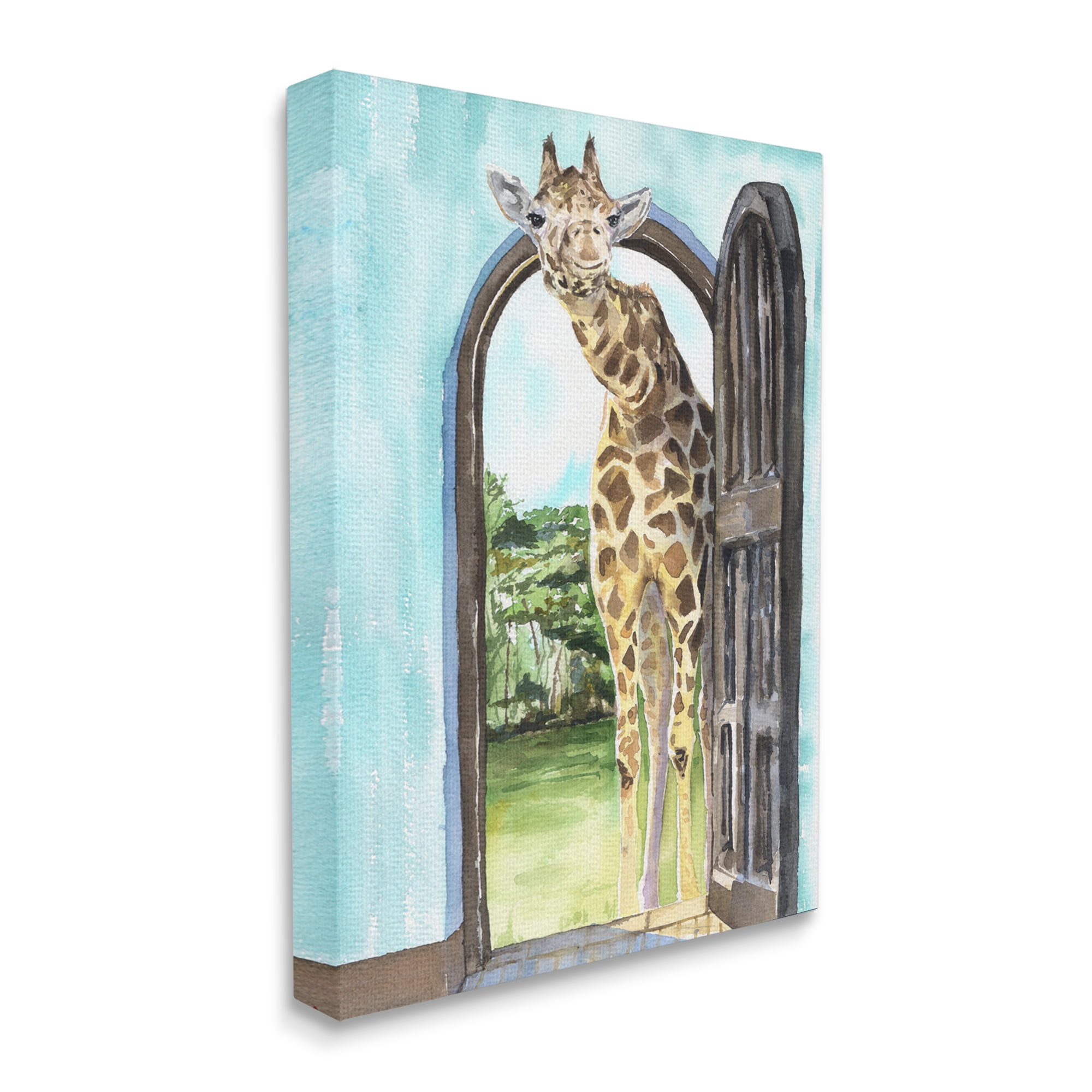 Stupell Industries Giraffe Through Doorway Safari Animal Portrait Canvas Wall Art, 24 x 30, Design by George Dyachenko