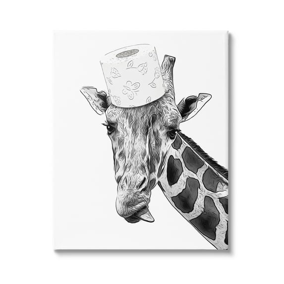 Stupell Industries Giraffe & Toilet Paper Bathroom Animals & Insects Painting Gallery Wrapped Canvas Print Wall Art