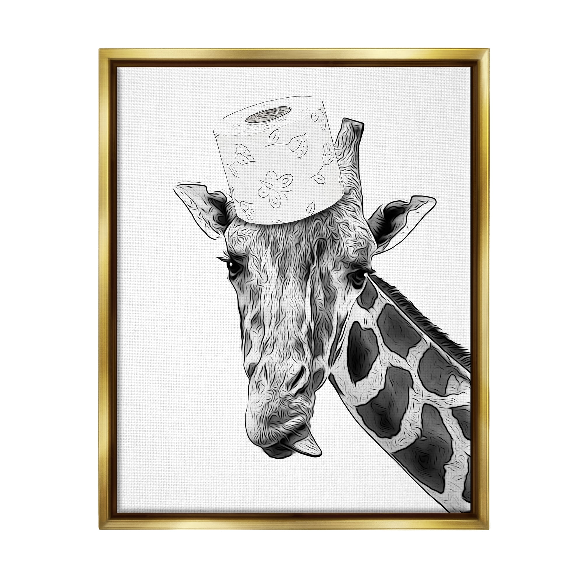 Stupell Industries Giraffe & Toilet Paper Bathroom Animals & Insects Painting Gold Floater Framed Art Print Wall Art