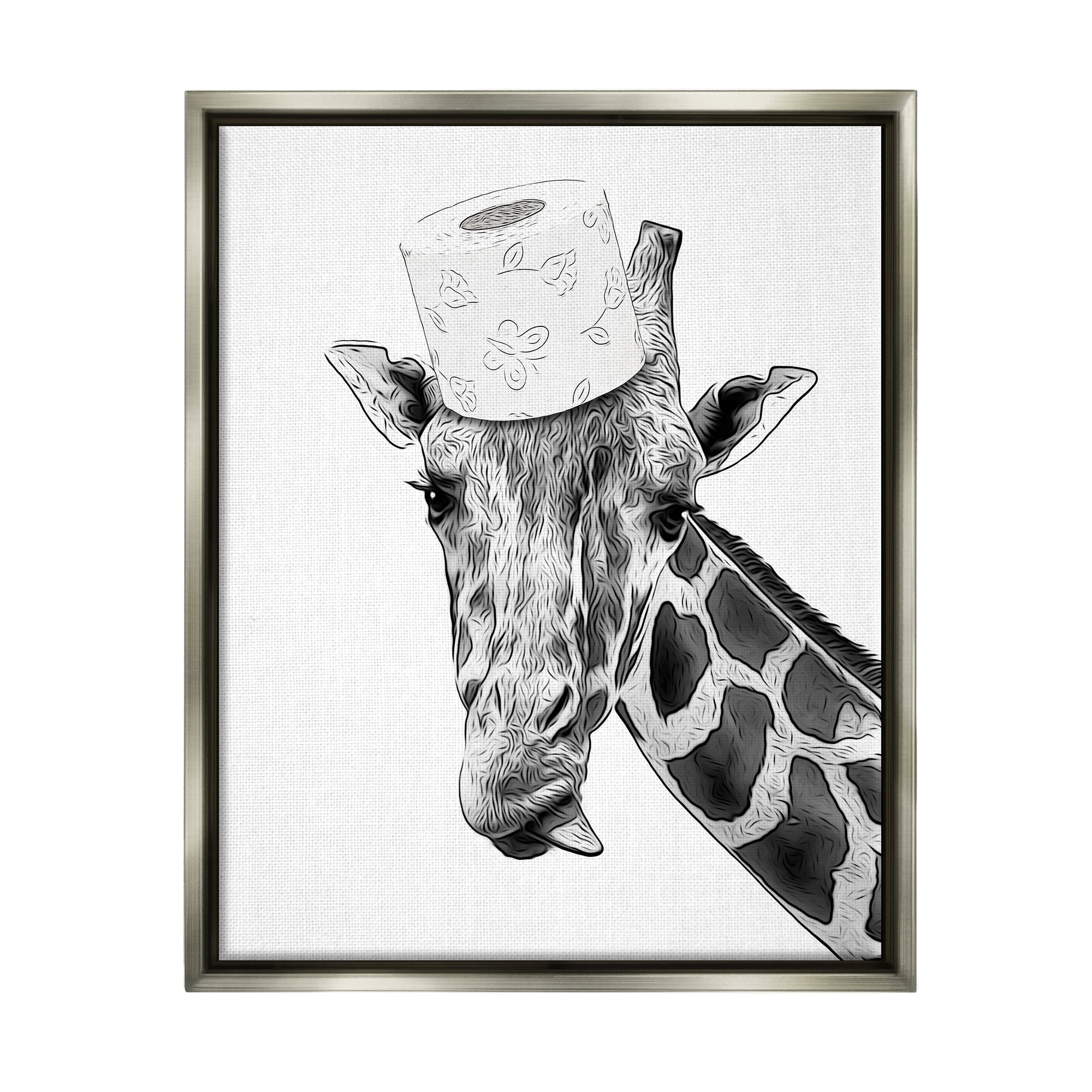 Stupell Industries Giraffe & Toilet Paper Bathroom Animals & Insects Painting Gray Floater Framed Art Print Wall Art