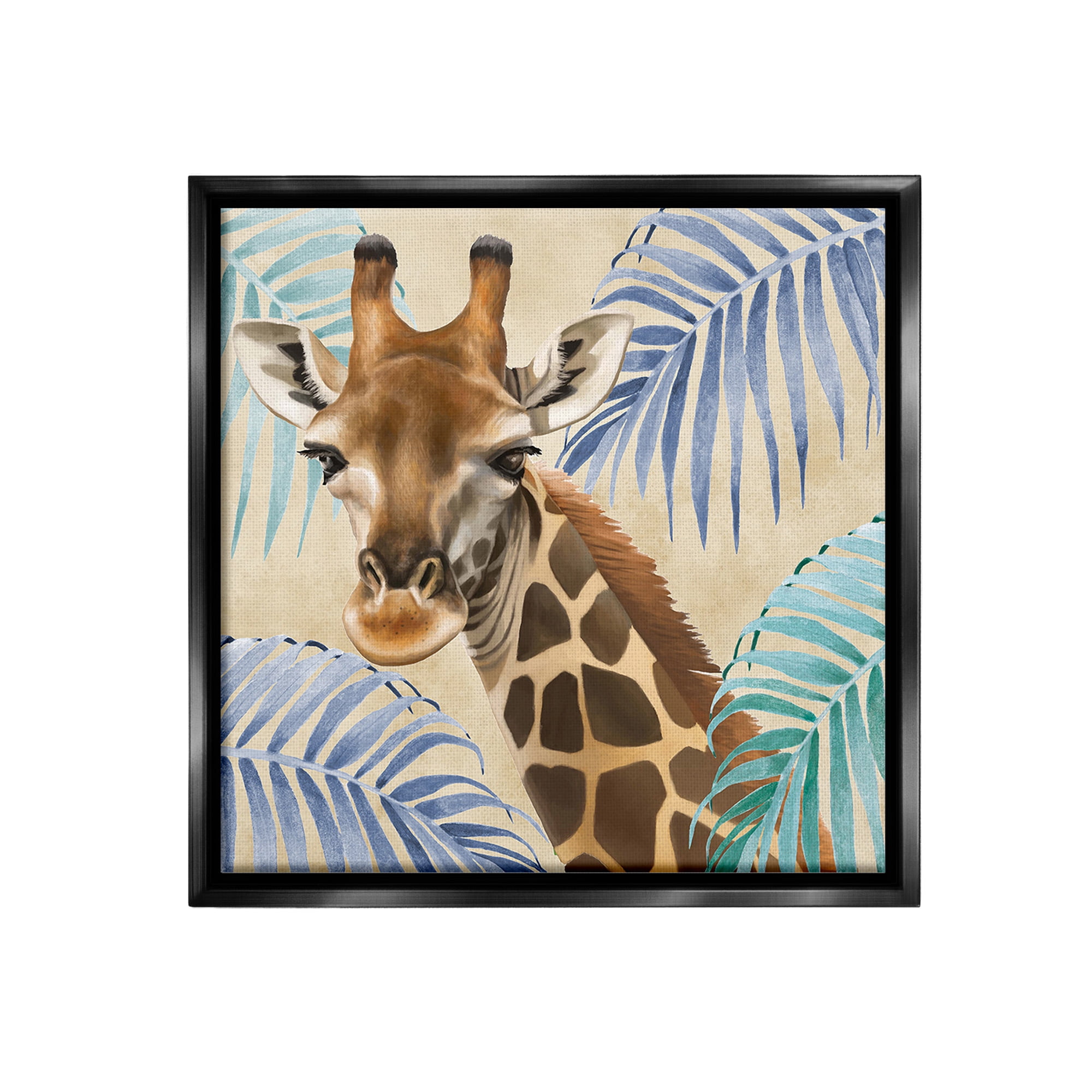 Stupell Industries Giraffe & Tropical Palms Animals & Insects Painting Black Floater Framed Canvas Art Print Wall Art, 25 x 25