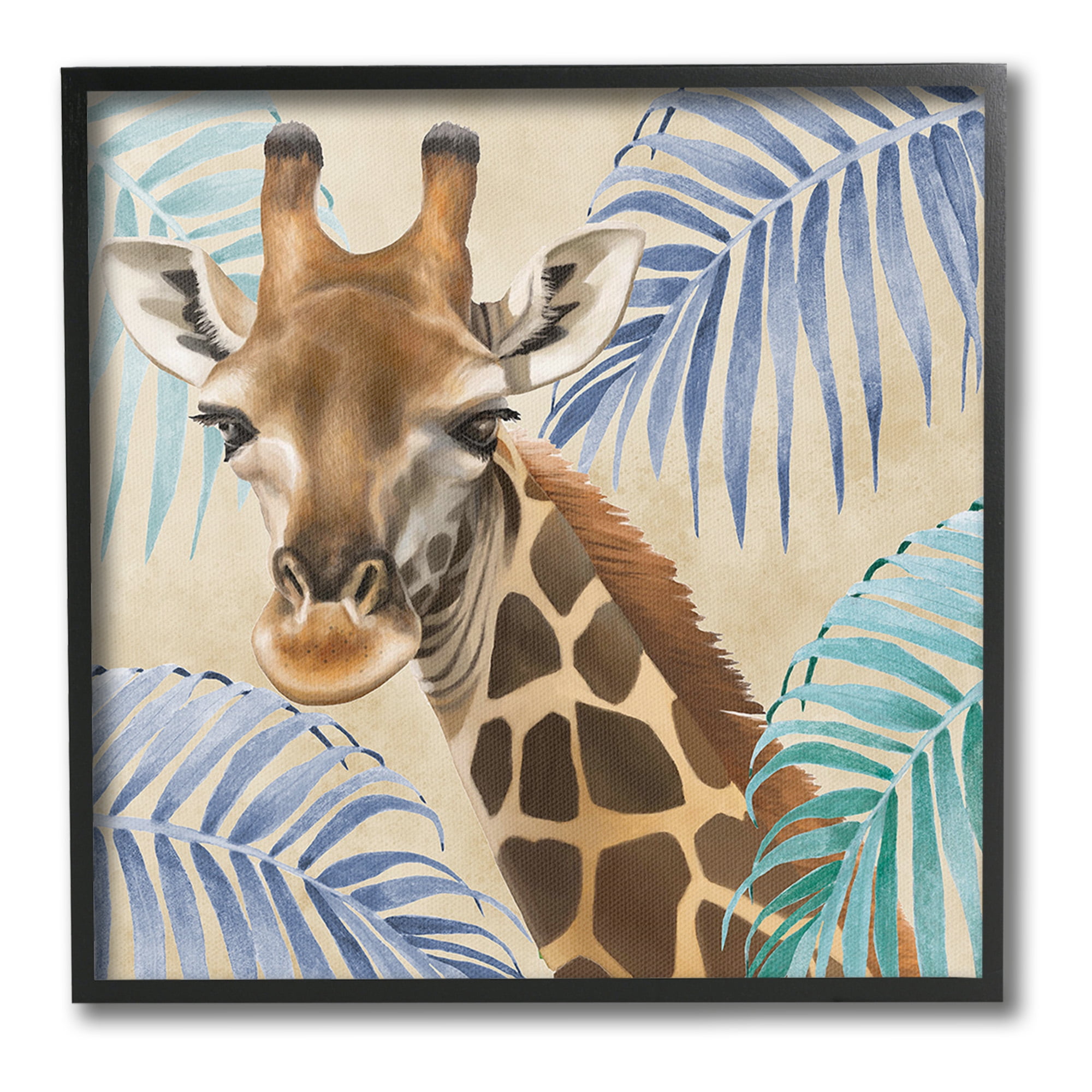 Stupell Industries Giraffe & Tropical Palms Animals & Insects Painting Black Framed Art Print Wall Art, 24 x 24