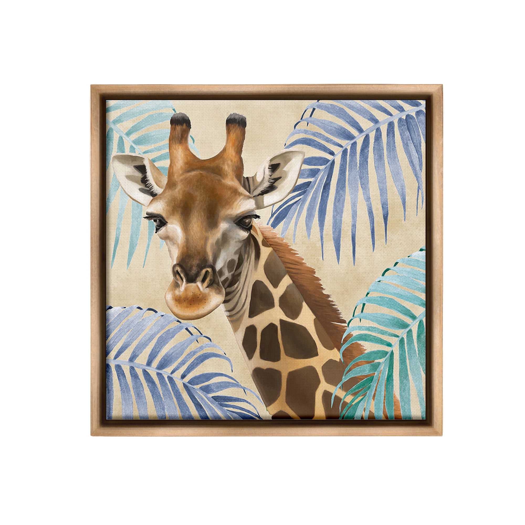 Stupell Industries Giraffe & Tropical Palms Animals & Insects Painting Brown Floater Framed Canvas Art Print Wall Art, 25 x 25