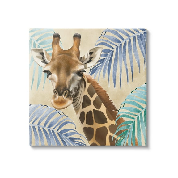Stupell Industries Giraffe & Tropical Palms Animals & Insects Painting Gallery Wrapped Canvas Art Print Wall Art, 17 x 17