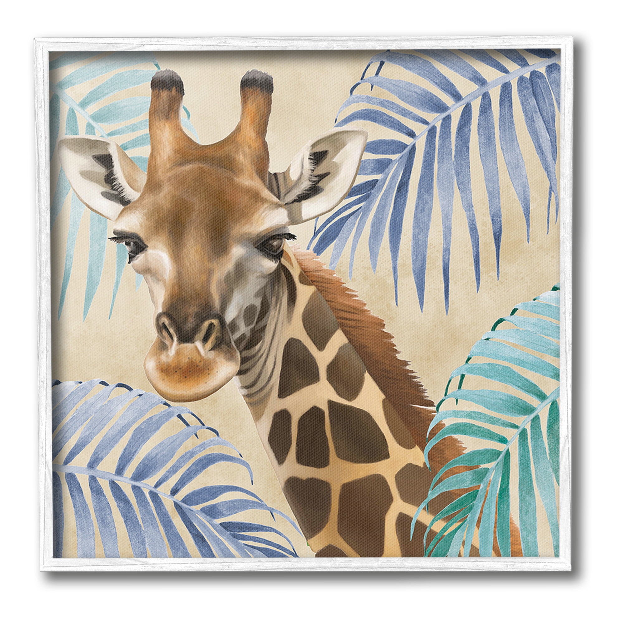 Stupell Industries Giraffe & Tropical Palms Animals & Insects Painting White Framed Art Print Wall Art, 24 x 24