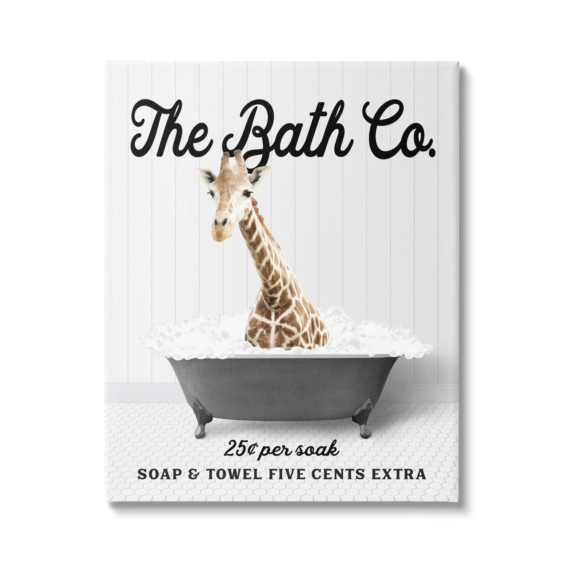 Stupell Industries Giraffe Vintage Bubble Bath Animals & Insects Painting Gallery Wrapped Canvas Print Wall Art, 16 x 20