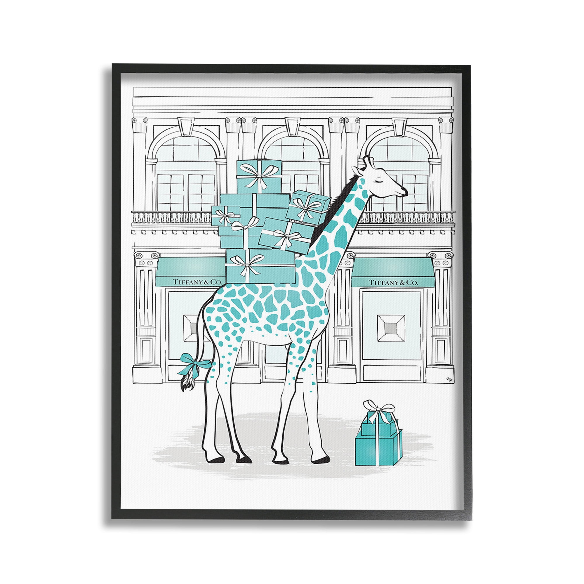 Stupell Industries Giraffe at Glam Storefront Animals & Insects Painting Black Framed Art Print Wall Art, 24 x 30