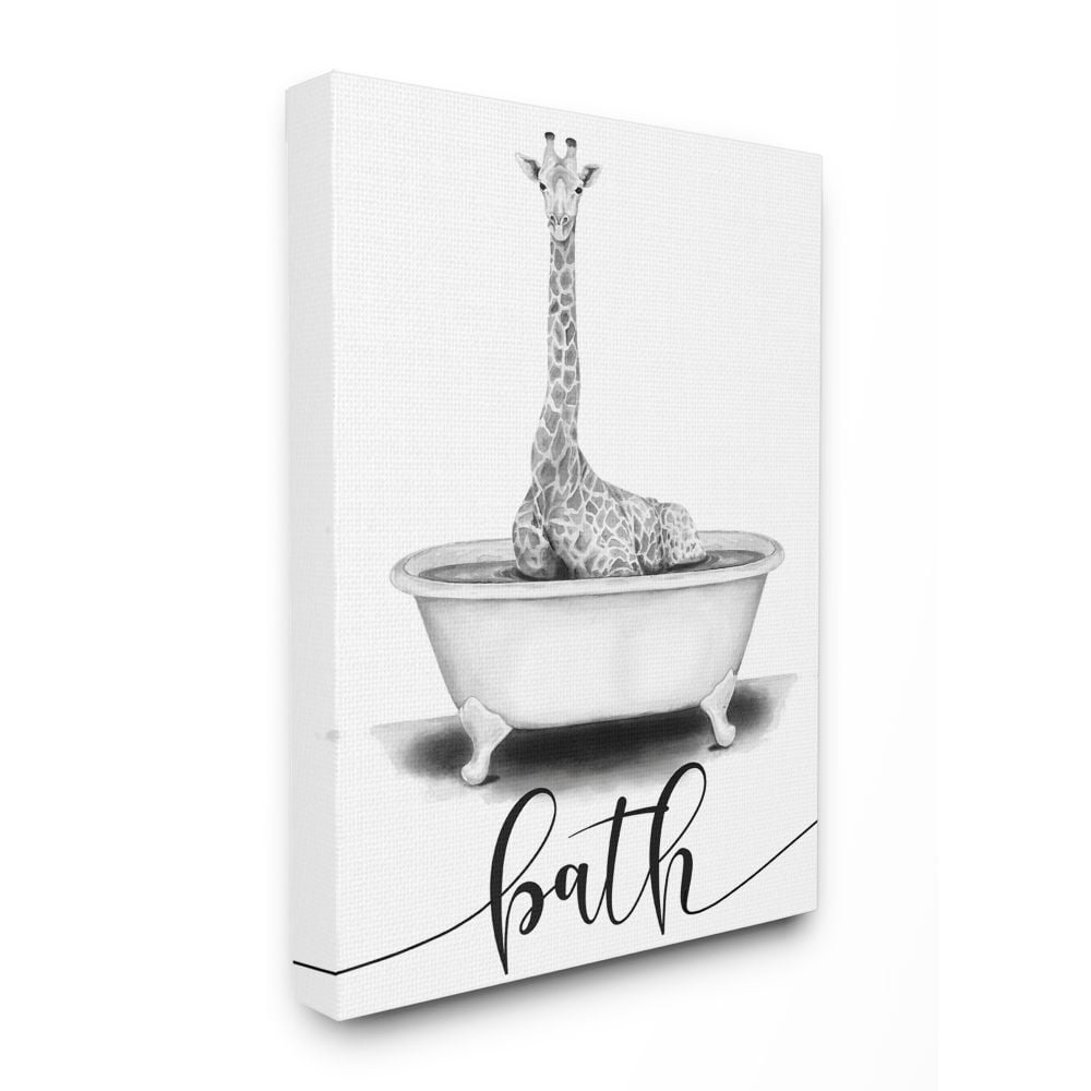Stupell Industries Giraffe in Bath Sketch Bathroom Cleanliness Sign Canvas Wall Art Design by Rachel Nieman