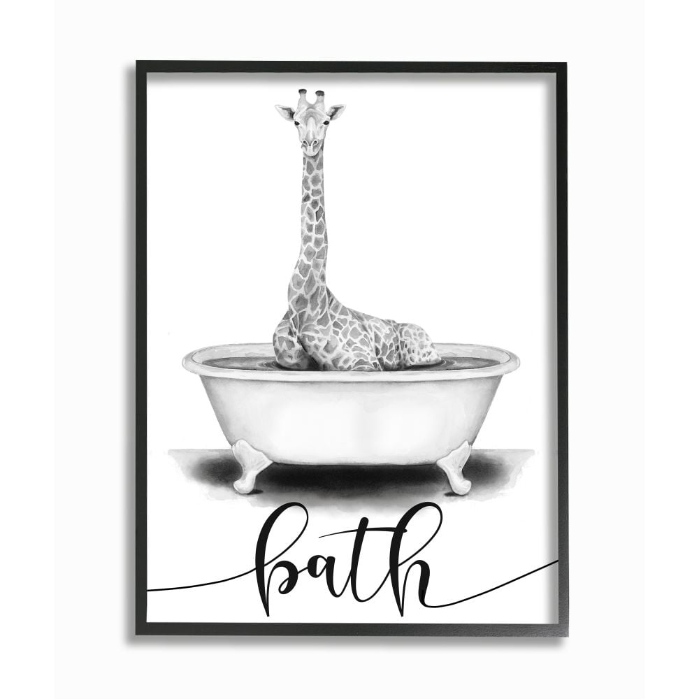 Stupell Industries Giraffe in Bath Sketch Bathroom Cleanliness Sign Framed Wall Art Design by Rachel Nieman, 24" x 30", Black Framed