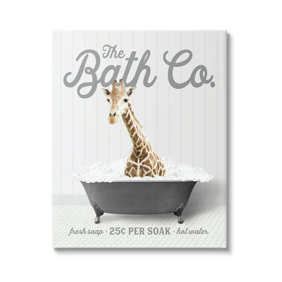 Stupell Industries Giraffe in Bubble Bath Animals & Insects Painting Gallery Wrapped Canvas Print Wall Art, 30 x 40