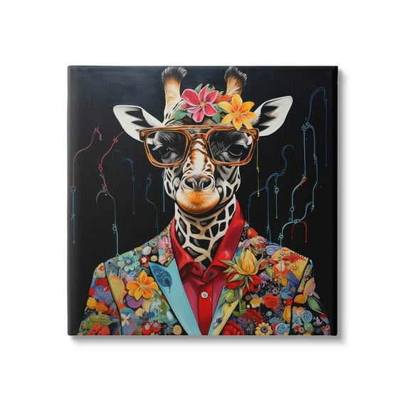 Stupell Industries Giraffe in Floral Suit Animals & Insects Painting Gallery Wrapped Canvas Art Print Wall Art, 17 x 17