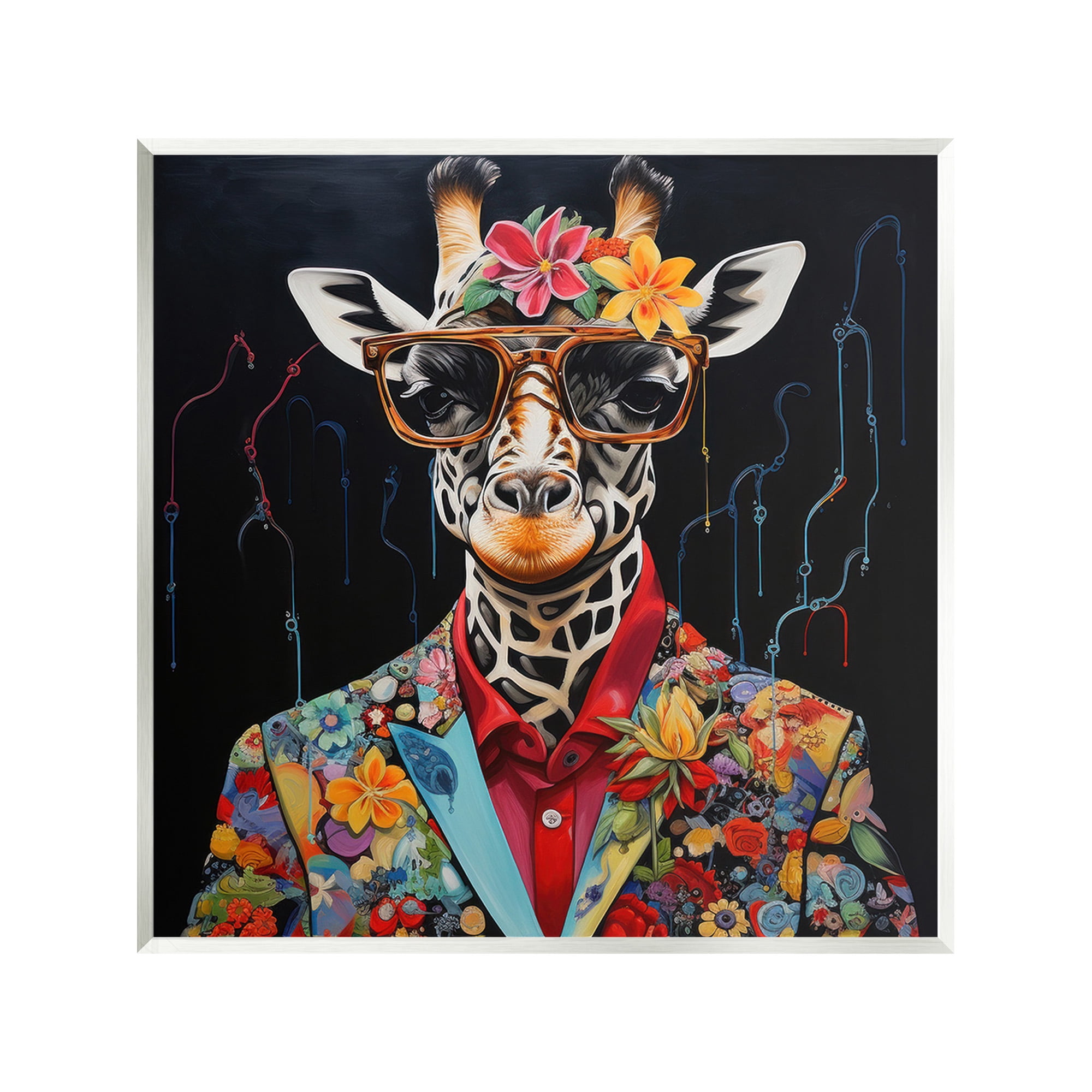Stupell Industries Giraffe in Floral Suit Animals & Insects Painting Unframed Art Print Wall Art, 12 x 12