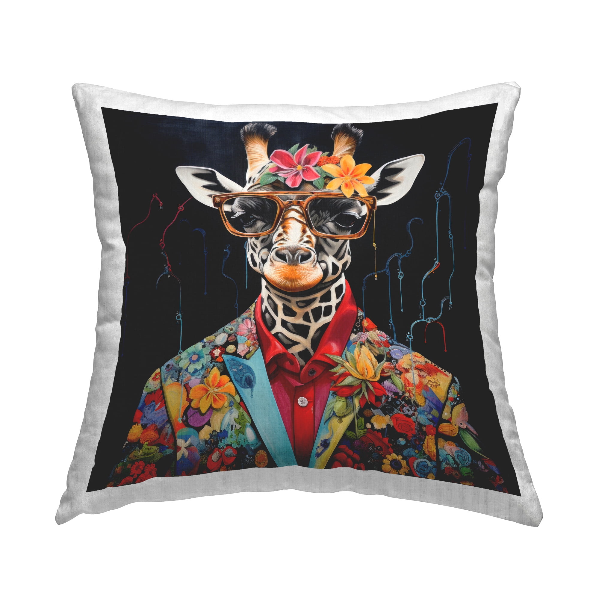 Stupell Industries Giraffe in Floral Suit Decorative Printed Throw Pillow Design by Lazar Studio