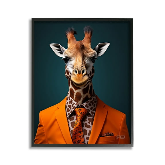 Stupell Industries Giraffe in Formal Suit Animals & Insects Painting Black Framed Art Print Wall Art, 11 x 14