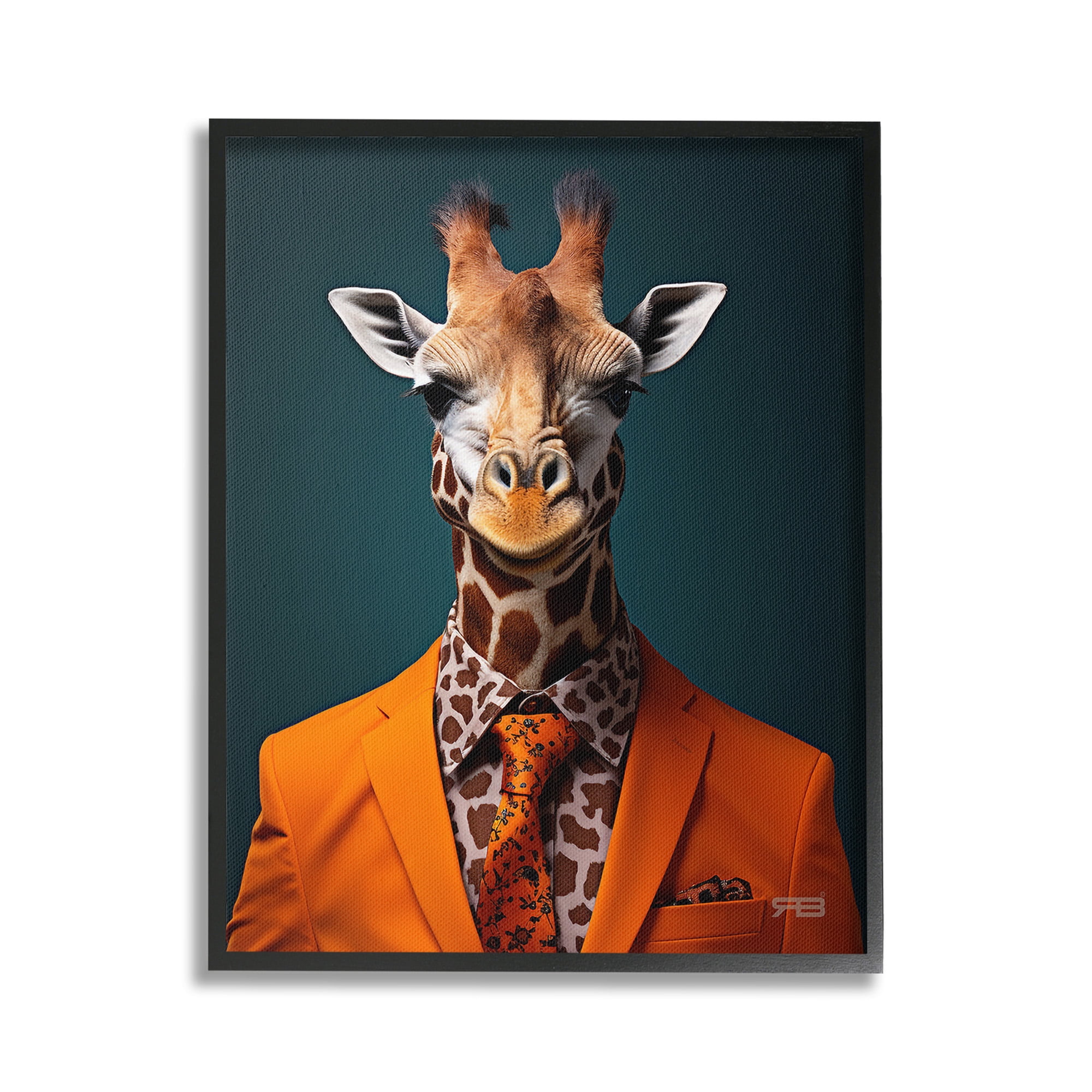 Stupell Industries Giraffe in Formal Suit Animals & Insects Painting Black Framed Art Print Wall Art, 16 x 20