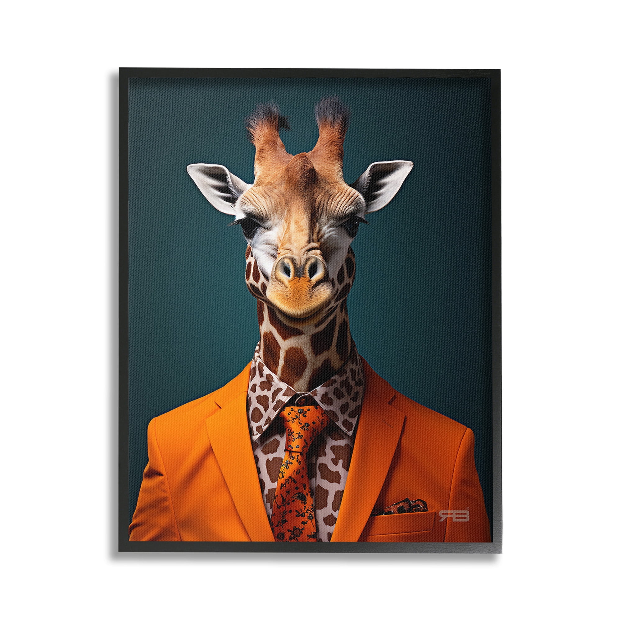Stupell Industries Giraffe in Formal Suit Animals & Insects Painting Black Framed Art Print Wall Art, 24 x 30