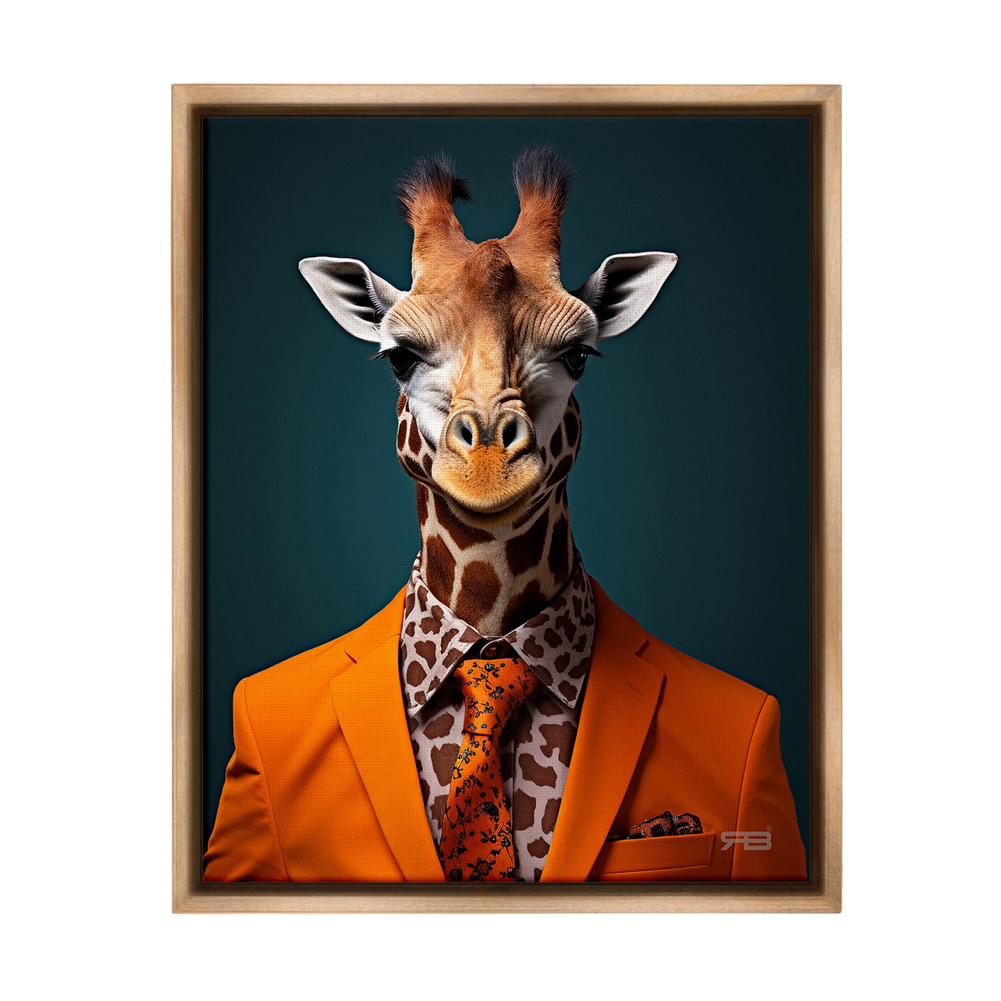 Stupell Industries Giraffe in Formal Suit Animals & Insects Painting Brown Floater Framed Canvas Art Print Wall Art, 25 x 31