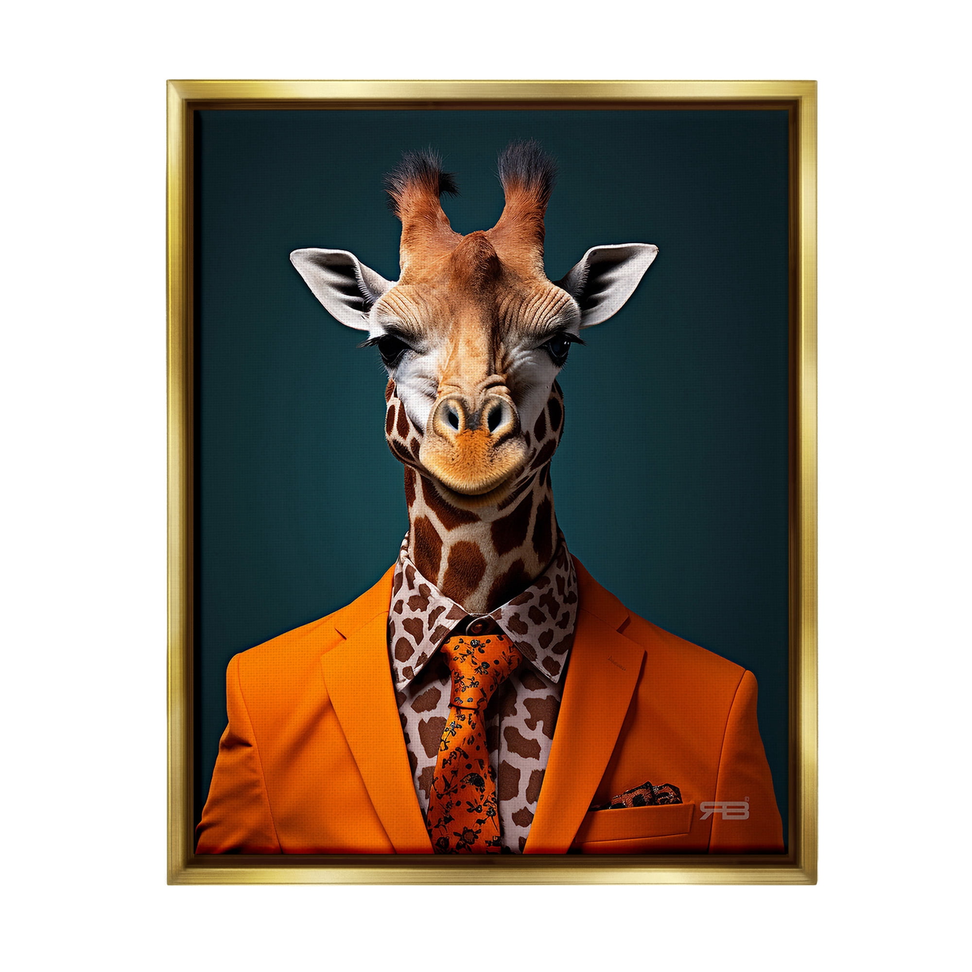 Stupell Industries Giraffe in Formal Suit Animals & Insects Painting Gold Floater Framed Canvas Art Print Wall Art, 25 x 31
