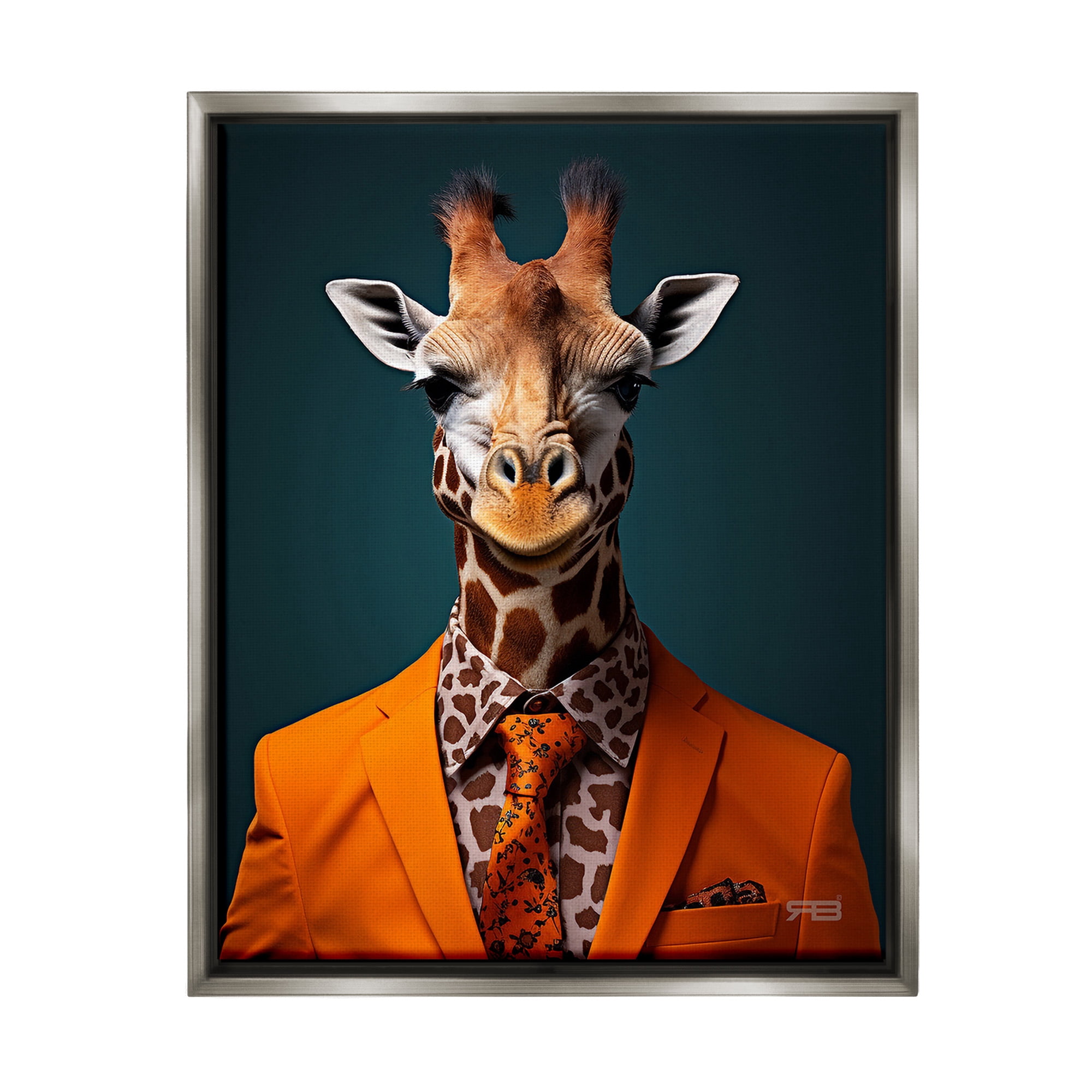 Stupell Industries Giraffe in Formal Suit Animals & Insects Painting Gray Floater Framed Canvas Art Print Wall Art, 25 x 31