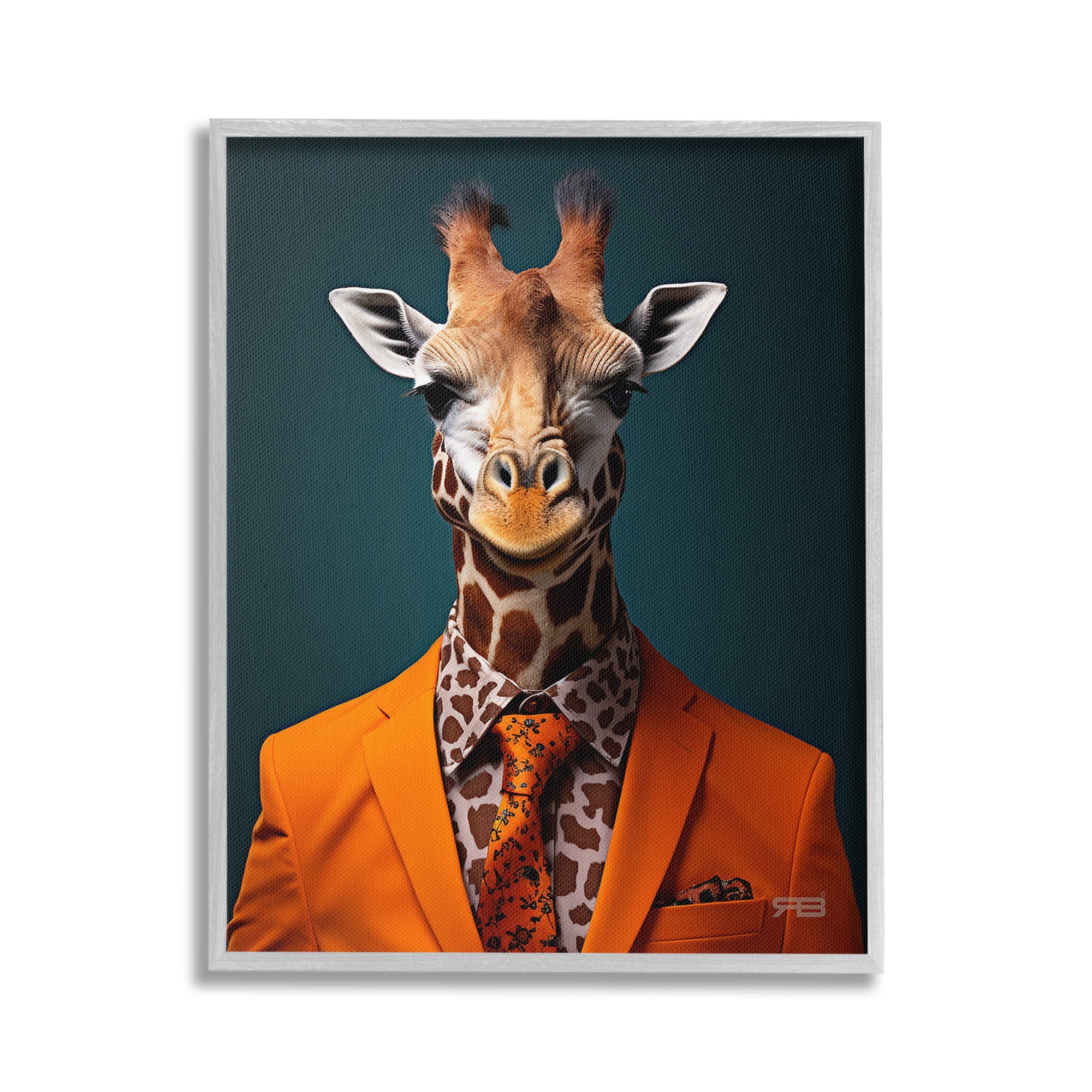 Stupell Industries Giraffe in Formal Suit Animals & Insects Painting Gray Framed Art Print Wall Art, 16 x 20