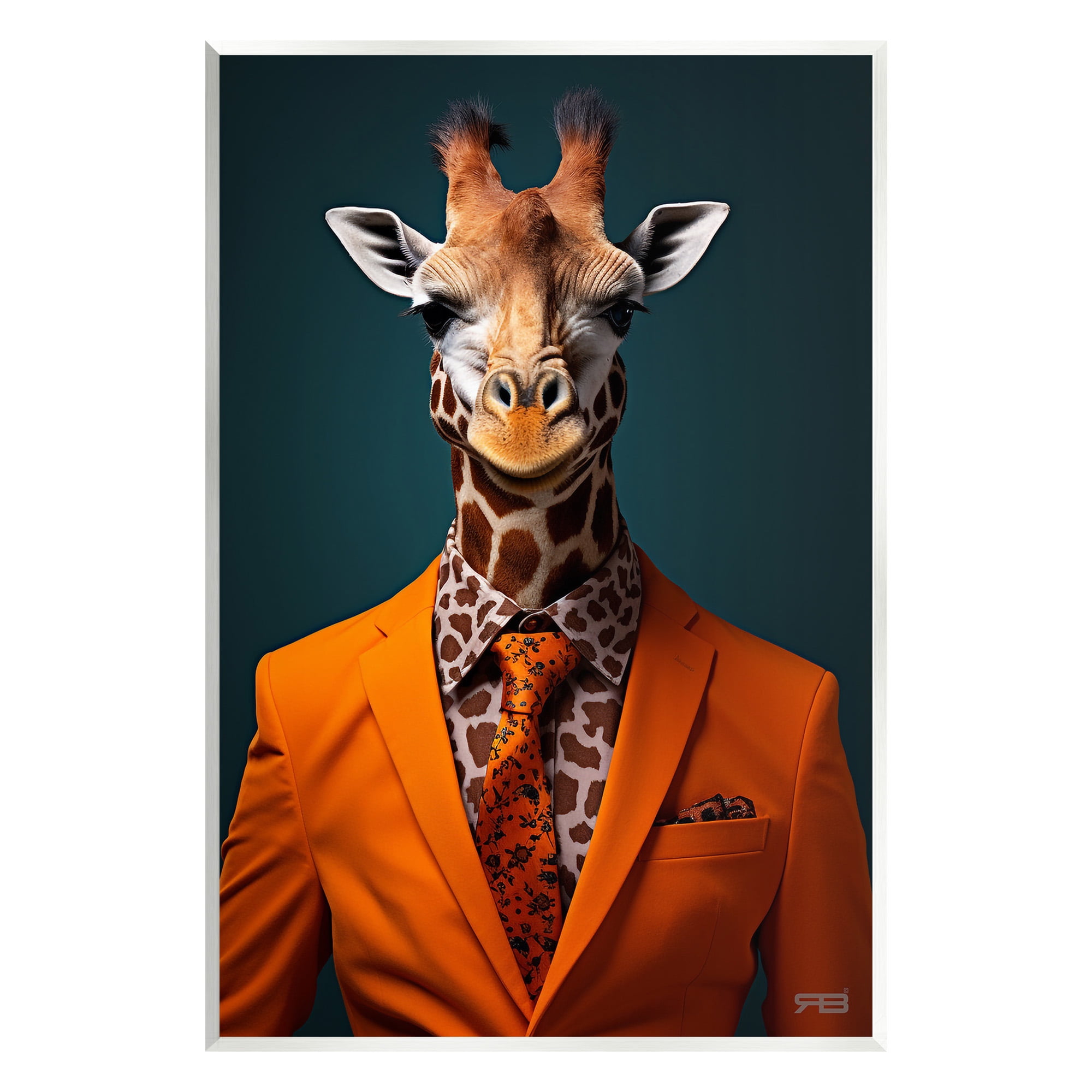 Giraffe in Orange Suit 13x19 MDF Wood Wall Art