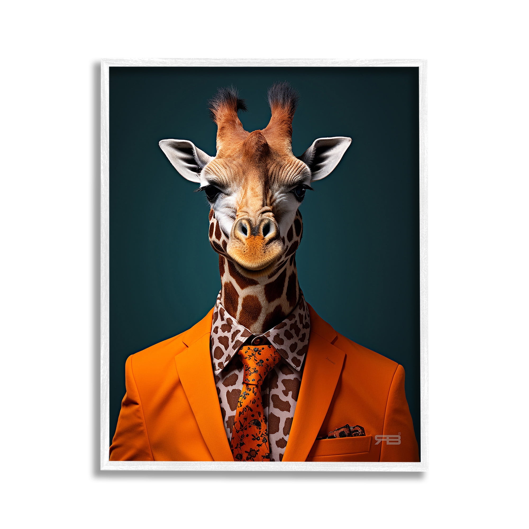 Stupell Industries Giraffe in Formal Suit Animals & Insects Painting White Framed Art Print Wall Art, 11 x 14