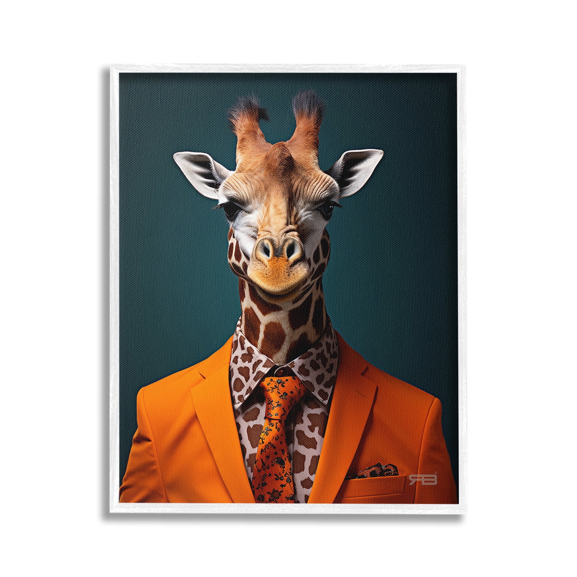 Stupell Industries Giraffe in Formal Suit Animals & Insects Painting White Framed Art Print Wall Art, 24 x 30