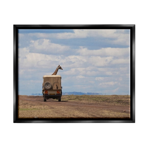 Stupell Industries Giraffe in Safari Vehicle Animals & Insects Photography Black Floater Framed Canvas Art Print Wall Art, 21 x 17