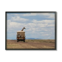 Stupell Industries Giraffe in Safari Vehicle Animals & Insects Photography Black Framed Art Print Wall Art, 14 x 11
