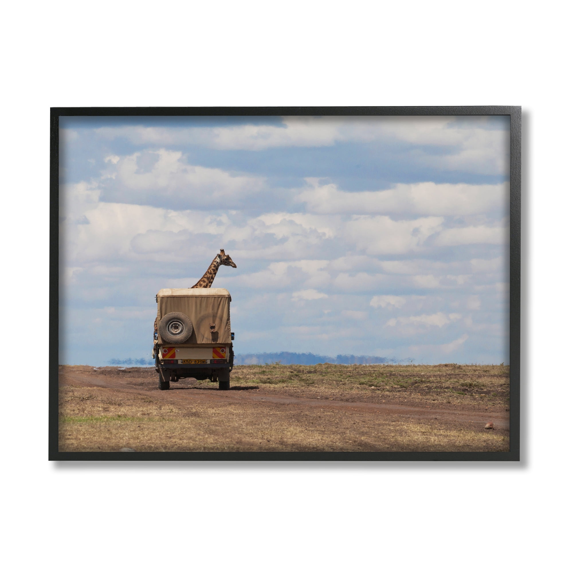 Stupell Industries Giraffe in Safari Vehicle Animals & Insects Photography Black Framed Art Print Wall Art, 30 x 24
