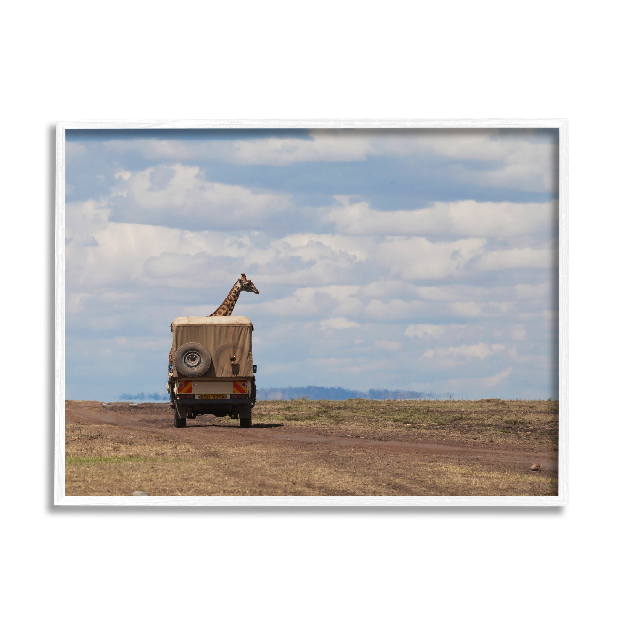 Stupell Industries Giraffe in Safari Vehicle Animals & Insects Photography White Framed Art Print Wall Art, 30 x 24