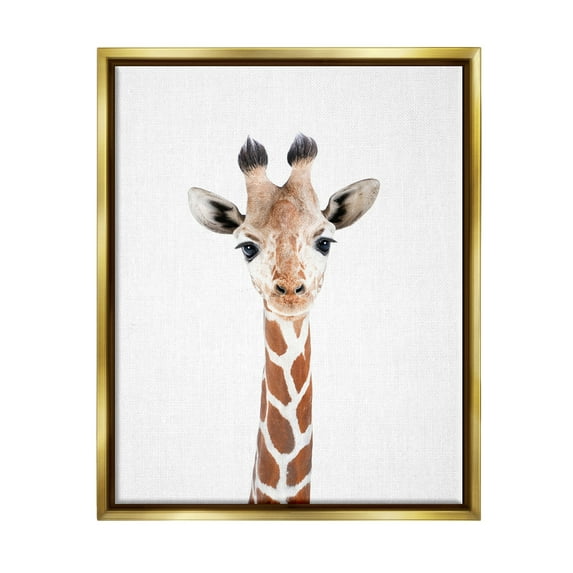 Stupell Industries Giraffe on White Portrait Animals & Insects Painting Gold Floater Framed Art Print Wall Art, 17 x 21