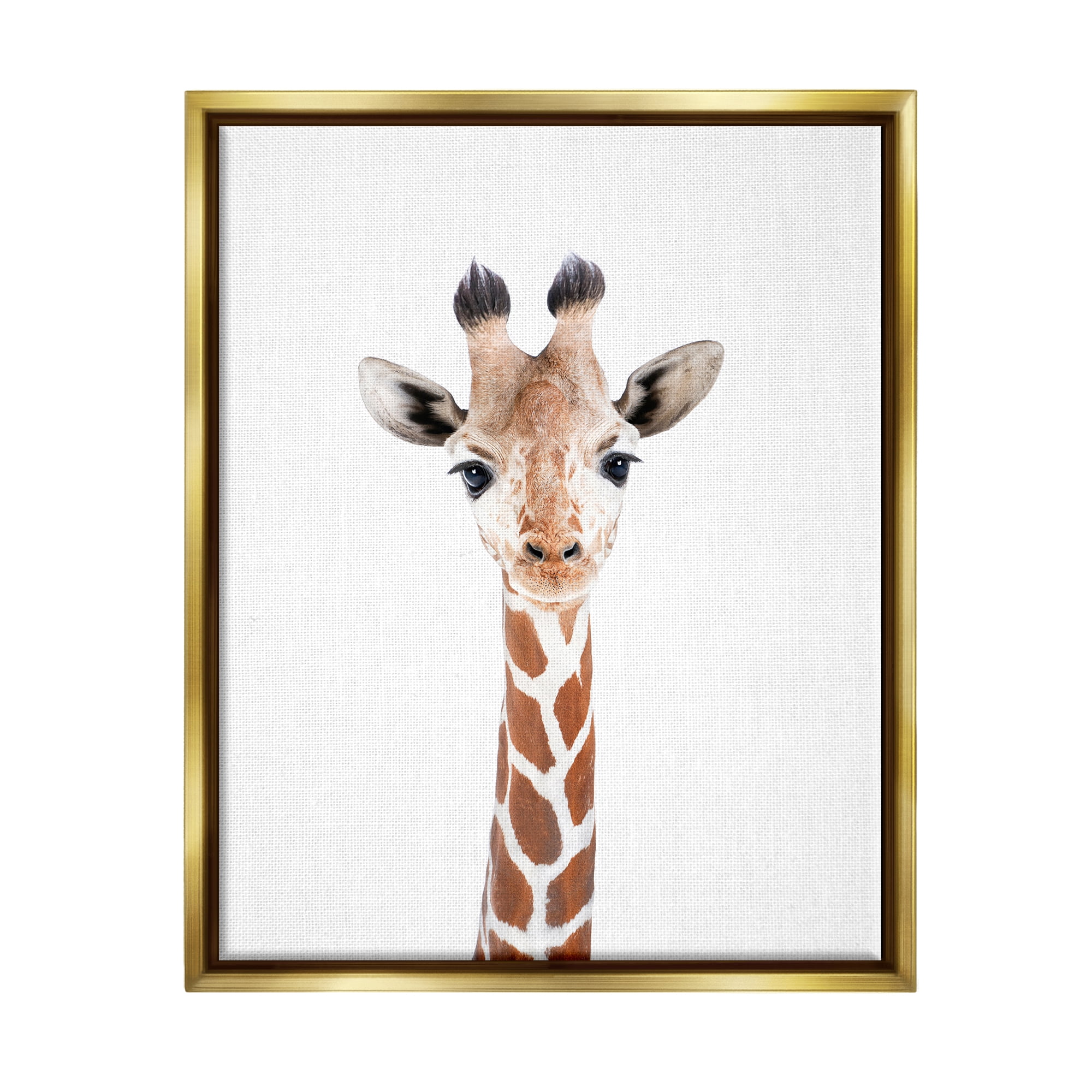 Stupell Industries Giraffe on White Portrait Animals & Insects Painting Gold Floater Framed Art Print Wall Art, 25 x 31