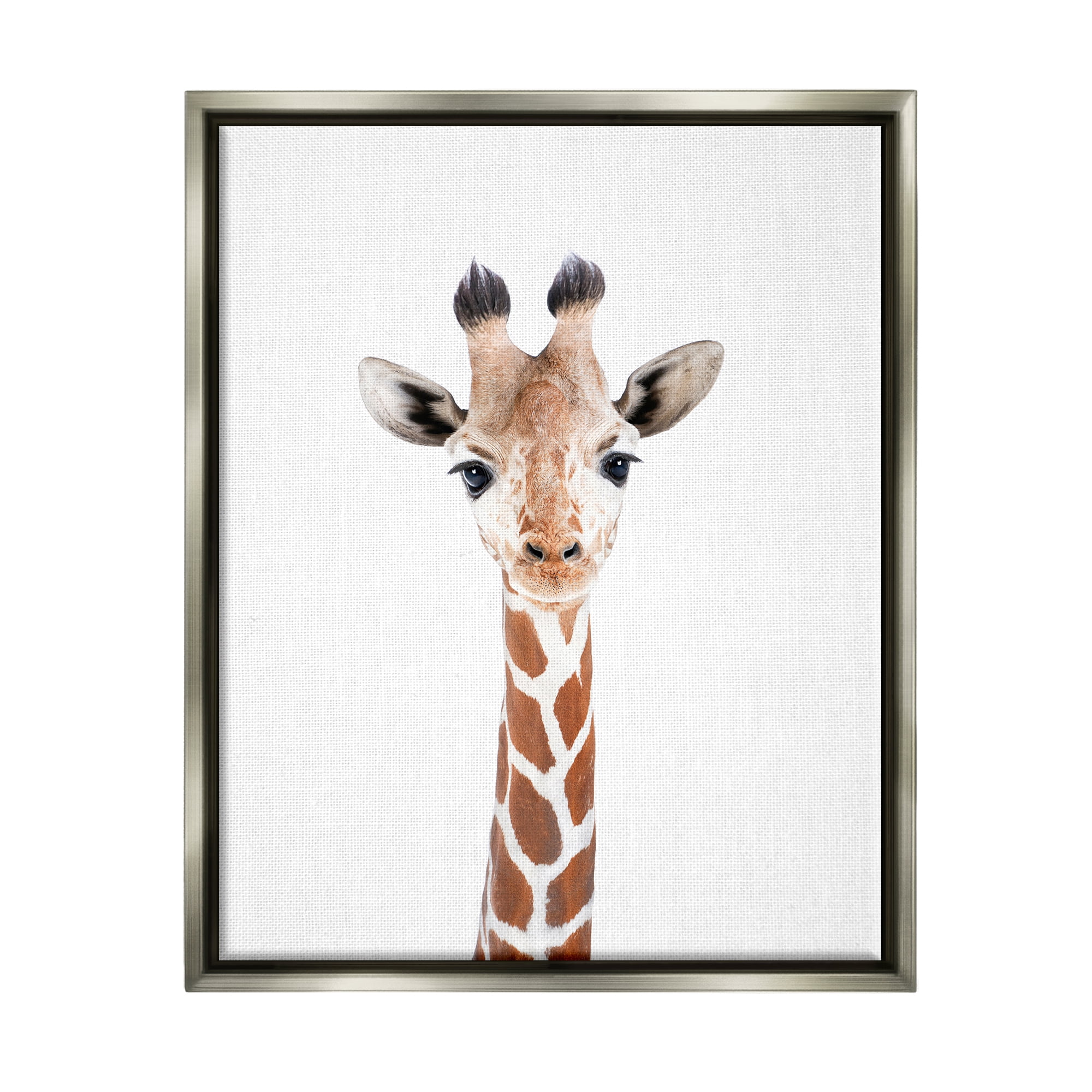 Stupell Industries Giraffe on White Portrait Animals & Insects Painting Gray Floater Framed Art Print Wall Art, 25 x 31