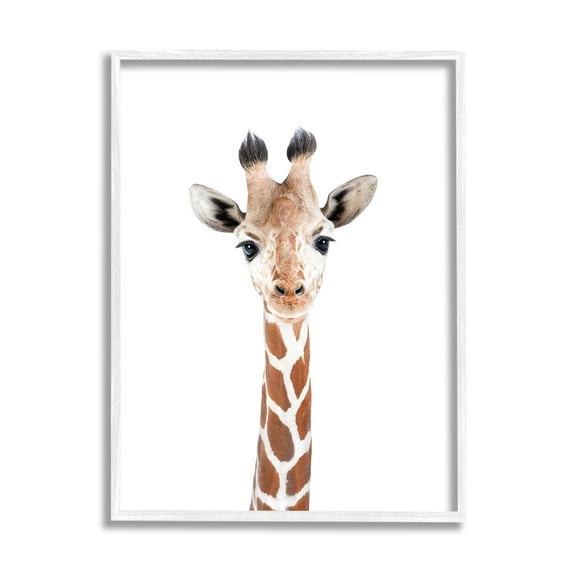 Stupell Industries Giraffe on White Portrait Animals & Insects Painting White Framed Art Print Wall Art, 16 x 20