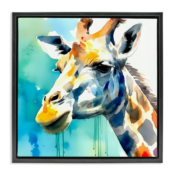 Stupell Industries Giraffe with Blue Splash Animals & Insects Painting Black Floater Framed Canvas Art Print Wall Art, 18 x 18