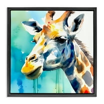 Stupell Industries Giraffe with Blue Splash Animals & Insects Painting Black Floater Framed Canvas Art Print Wall Art, 18 x 18