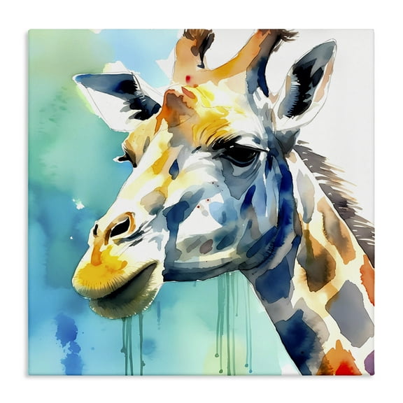 Stupell Industries Giraffe with Blue Splash Animals & Insects Painting Gallery Wrapped Canvas Art Print Wall Art, 17 x 17